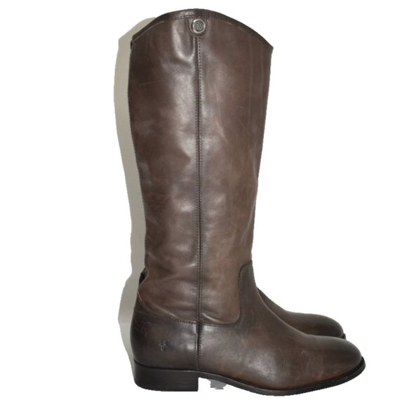 $400 FRYE Melissa Button 2 SMOKE LEATHER CLASSIC RIDING TALL BOOTS 10 (MG30) - Picture 1 of 7